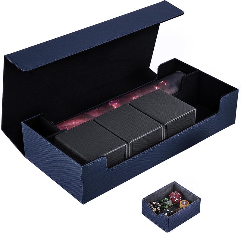 Scimi Card Mat Case Holds 800+ Sleeved Cards - TCG Deck Case with Box for MTG, Uno, YuGiOh & More - Strong Magnet Closure (Blue/Black) - Image 1